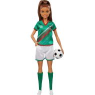 Barbie Soccer Fashion Doll with Brunette Ponytail, Colorful #16 Uniform, Cleats & Tall Socks, Soccer Ball