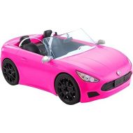 Barbie Toy Car, Bright Pink 2-Seater Convertible with Seatbelts and Rolling Wheels, Realistic Details