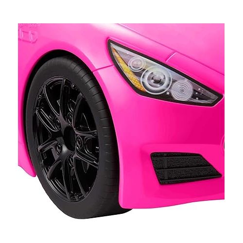 바비 Barbie Toy Car, Bright Pink 2-Seater Convertible with Seatbelts and Rolling Wheels, Realistic Details