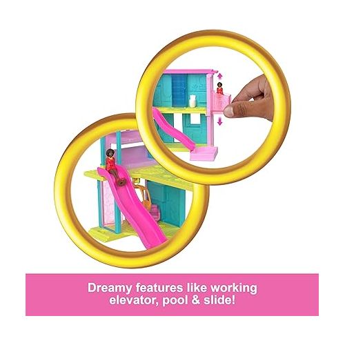 바비 Barbie Mini BarbieLand Doll House Sets, Mini Dreamhouse with Surprise 1.5-inch Doll, Furniture & Accessories, Plus Elevator & Pool
