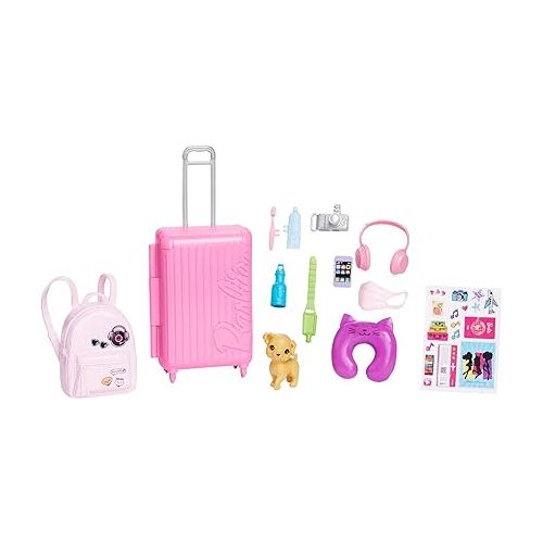 바비 Barbie Doll & Accessories, Travel Set with Puppy and 10+ Pieces, Suitcase Opens & Closes, Malibu Doll with Blonde Hair