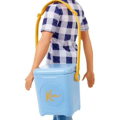 바비 Barbie Doll & Accessories, It Takes Two Camping Set with Cooler, Map & More, Blonde Ken Doll with Blue Eyes in Plaid Shirt