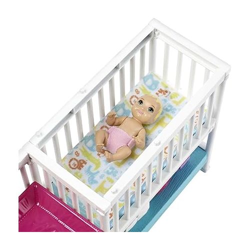 바비 Barbie Skipper Babysitters Inc Dolls & Playset, Nap 'n Nurture Nursery, Skipper Doll, Baby Doll, Crib & 10+ Accessories, Working Toy Bouncer