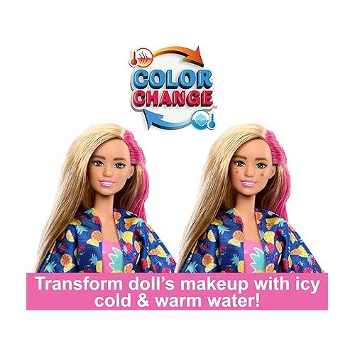바비 Barbie Pop Reveal Doll & Accessories, Rise & Surprise Fruit Series Gift Set with Scented Doll, Squishy Scented Pet, Color Change, Moldable Sand & More, 15+ Surprises