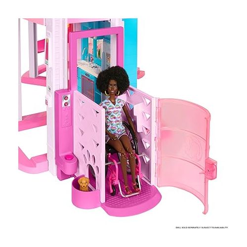 바비 Barbie DreamHouse, Doll House Playset with 75+ Pieces Including Toy Furniture & 3-Story Pool Slide, Pet Elevator & Puppy Play Areas