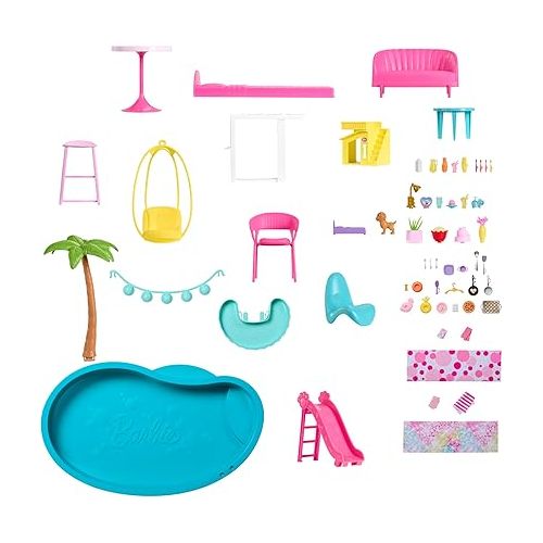 바비 Barbie DreamHouse, Doll House Playset with 75+ Pieces Including Toy Furniture & 3-Story Pool Slide, Pet Elevator & Puppy Play Areas