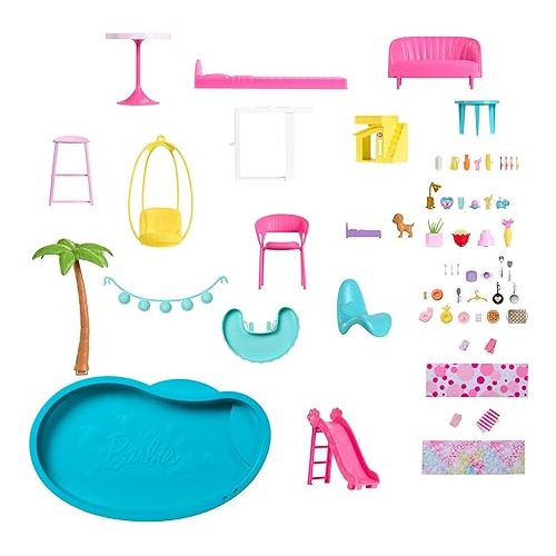 바비 Barbie DreamHouse, Doll House Playset with 75+ Pieces Including Toy Furniture & 3-Story Pool Slide, Pet Elevator & Puppy Play Areas