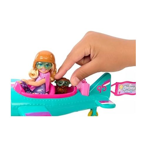 바비 Barbie Chelsea Can Be Doll & Plane Playset, 2-Seater Aircraft with Spinning Daisy Propellor & 7 Accessories, includes Pet Puppy & Stickers