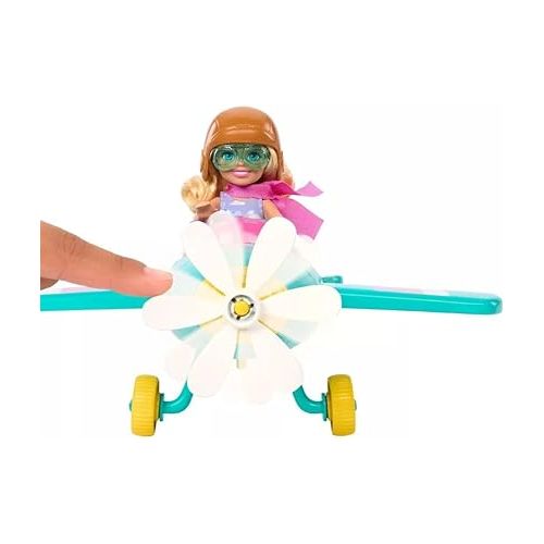 바비 Barbie Chelsea Can Be Doll & Plane Playset, 2-Seater Aircraft with Spinning Daisy Propellor & 7 Accessories, includes Pet Puppy & Stickers