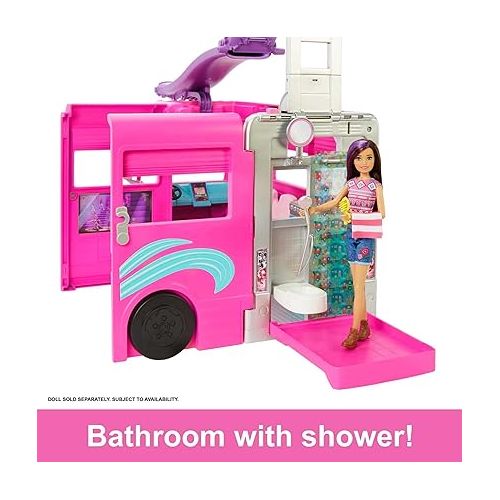 바비 Barbie Camper Playset, DreamCamper Toy Vehicle with 60 Doll-Sized Accessories Including Furniture, Pool & 30-inch Slide