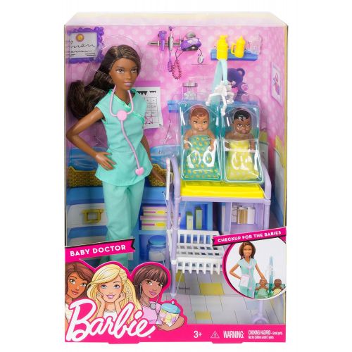 바비 Barbie Careers Baby Doctor Doll Playset, Brunette