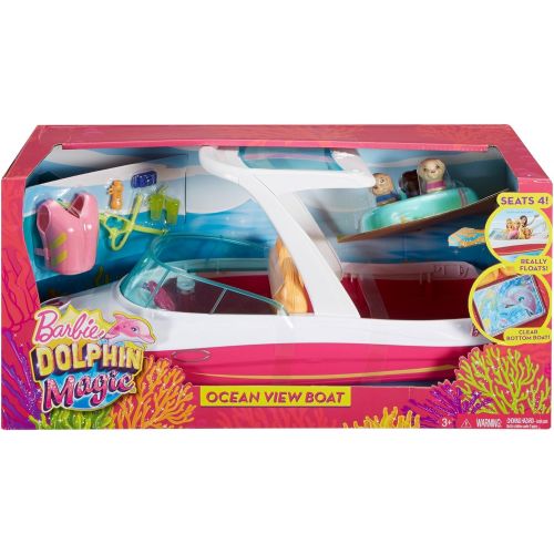 바비 Barbie Dolphin Magic Ocean View Boat with Glass Bottom, 3 Puppies, Floating Raft and Accessories