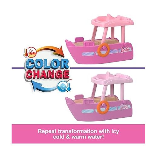 바비 Barbie Mini BarbieLand Doll & Toy Vehicle Sets, 1.5-inch Doll & Dream Boat with Color-Change Surprise