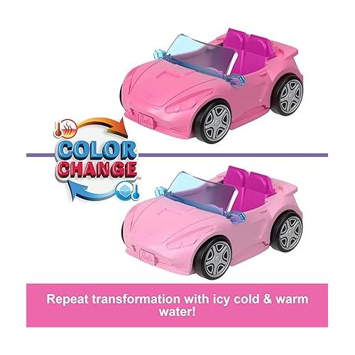 바비 Barbie Mini BarbieLand Doll & Toy Vehicle Sets, 1.5-inch Doll & Convertible Car with Color-Change Surprise, Plus Street Sign Accessory