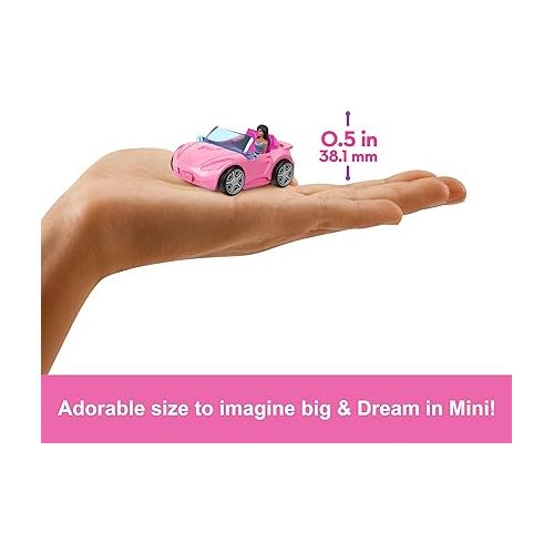 바비 Barbie Mini BarbieLand Doll & Toy Vehicle Sets, 1.5-inch Doll & Convertible Car with Color-Change Surprise, Plus Street Sign Accessory