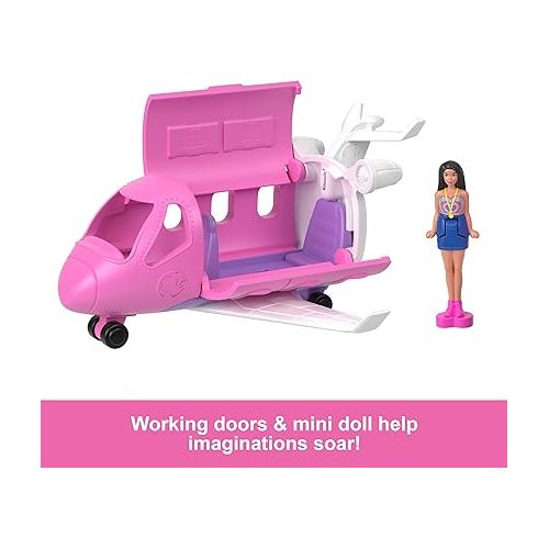 바비 Barbie Mini BarbieLand Doll & Toy Vehicle Set, 1.5-inch Doll & DreamPlane with Working Doors & Color-Change Surprise