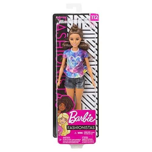 바비 [아마존 핫딜]  [아마존핫딜]Barbie FYB31 - Fashionistas Puppe im Batik T-Shirt mit braunen Haaren und Dutt Frisur, Puppen Spielzeug ab 3 Jahren