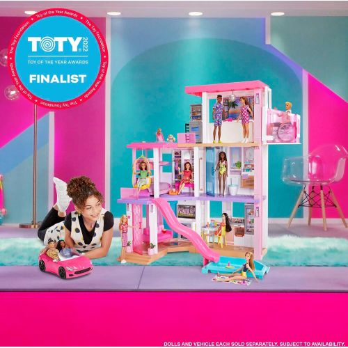 바비 Barbie Dreamhouse (3.75 ft) 3 Story Dollhouse Playset with Pool & Slide, Party Room, Elevator, Puppy Play Area, Customizable Lights & Sounds, 75+ Pieces, Gift for 3 to 7 Year Olds,