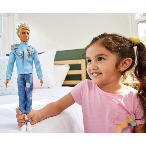 바비 Barbie Princess Adventure Prince Ken Doll (12 inch) Wearing Jacket, Jeans and Crown, Makes a Great Gift for 3 to 7 Year Olds