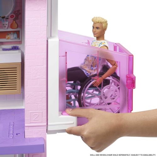 바비 Barbie Dreamhouse (3.75-ft) 3-Story Dollhouse Playset with Pool & Slide, Party Room, Elevator, Puppy Play Area, Customizable Lights & Sounds, 75+ Pieces, Gift for 3 to 7 Year Olds,