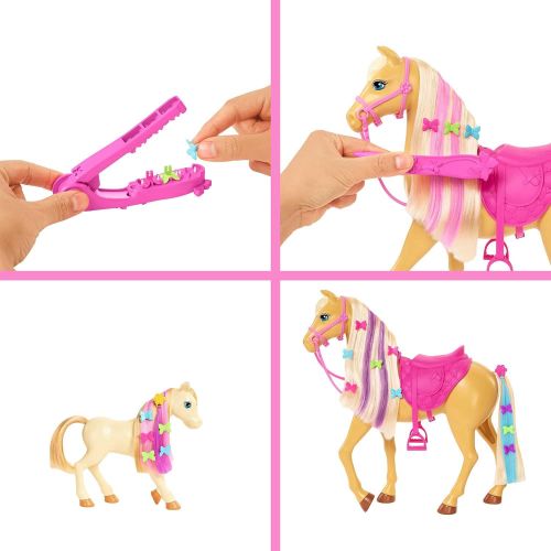 바비 Barbie Groom n Care Horses Playset Doll (Blonde 11.5-in), 2 Horses & 20+ Grooming and Hairstyling Accessories, Gift for 3 to 7 Year Olds [Amazon Exclusive]