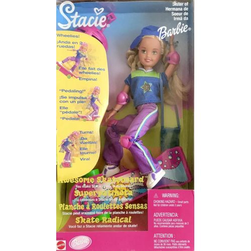 바비 Mattel Barbie AWESOME SKATEBOARD STACIE DOLL Does WHEELIES - PEDALING & TURNS on Her Skateboard (1999)