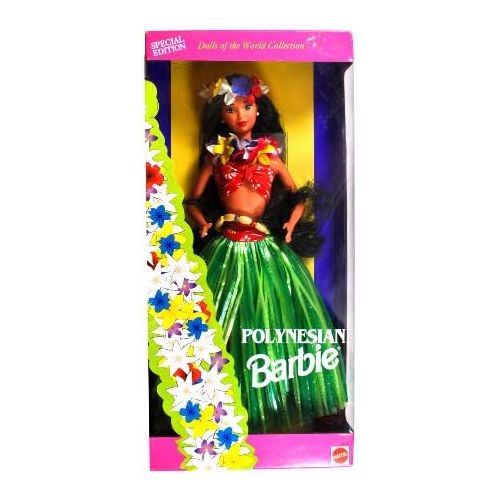 바비 Mattel Year 1994 Barbie Special Edition Dolls of the World Collection Series 12 Inch Doll - Polynesian Barbie Doll with Top, Grass Skirt, Hairbrush, Flower Lei, Hair Wreath, Ring
