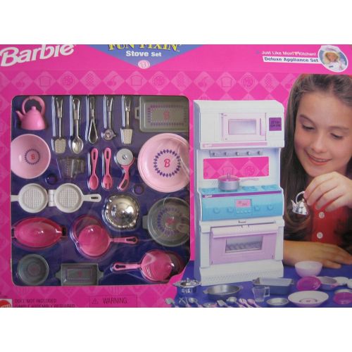 바비 Barbie Fun Fixin Stove Set w Pots, Pans & Accessories (1997 Arcotoys, Mattel)