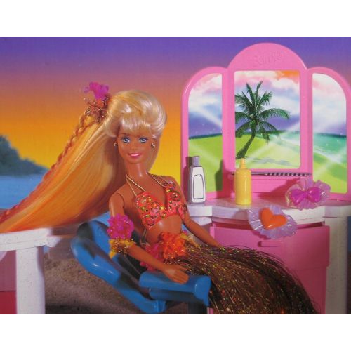 바비 Barbie HULA HAIR SHAMPOO N STYLE SALON Playset w SINK & Working SPRAY HOSE (1996 Arcotoys, Mattel)