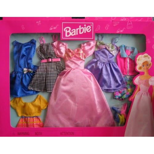 바비 Barbie 6 Fashion Gift Pack Fashions - Multi-Lingual Package (1997 Arcotoys, Mattel)