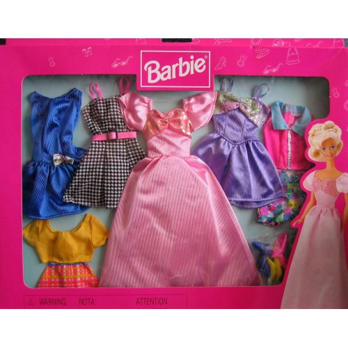 바비 Barbie 6 Fashion Gift Pack Fashions - Multi-Lingual Package (1997 Arcotoys, Mattel)