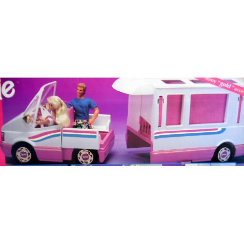 바비 Barbie GOLDEN DREAM MOTOR HOME - Motorhome Van Bus w Gold Accents Becomes Home & Trail Rider (1992)