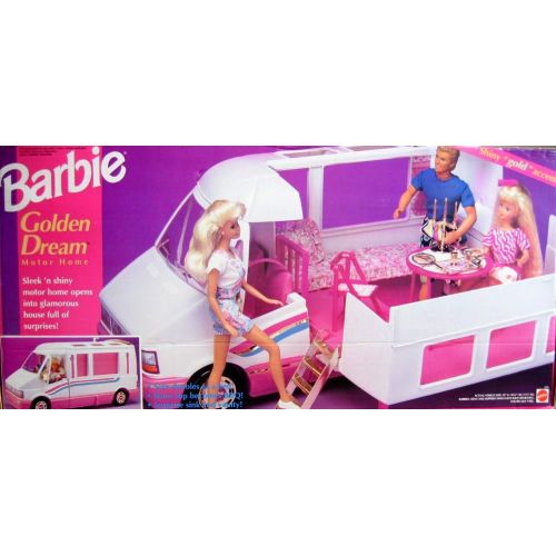 바비 Barbie GOLDEN DREAM MOTOR HOME - Motorhome Van Bus w Gold Accents Becomes Home & Trail Rider (1992)