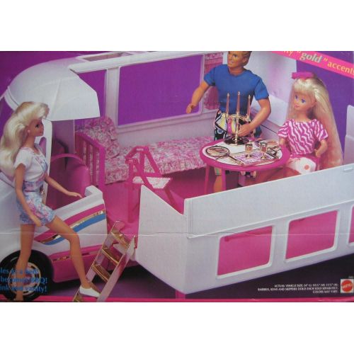 바비 Barbie GOLDEN DREAM MOTOR HOME - Motorhome Van Bus w Gold Accents Becomes Home & Trail Rider (1992)