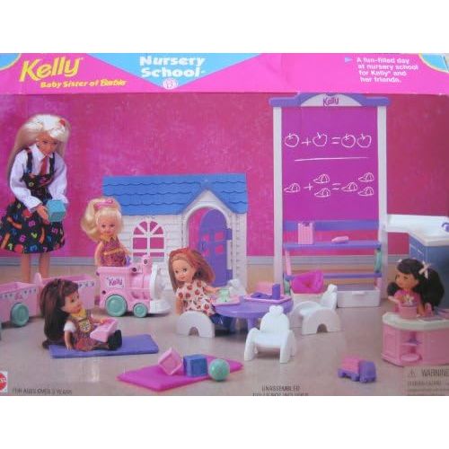 바비 Barbie KELLY Nursery School Playset w Blackboard, Sink Unit, Train & MORE! (1996 Arcotoys, Mattel)
