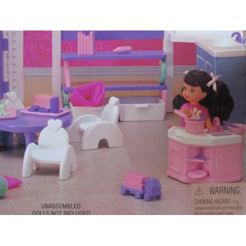 바비 Barbie KELLY Nursery School Playset w Blackboard, Sink Unit, Train & MORE! (1996 Arcotoys, Mattel)