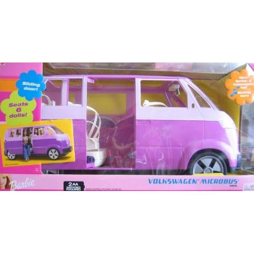 바비 BARBIE Volkswagen MICROBUS Vehicle SUV VAN (PURPLE) w Working HORN & SLIDING DOOR - Seats 6 Barbie or 11.5 Fashion Dolls (2002)