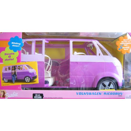 바비 BARBIE Volkswagen MICROBUS Vehicle SUV VAN (PURPLE) w Working HORN & SLIDING DOOR - Seats 6 Barbie or 11.5 Fashion Dolls (2002)