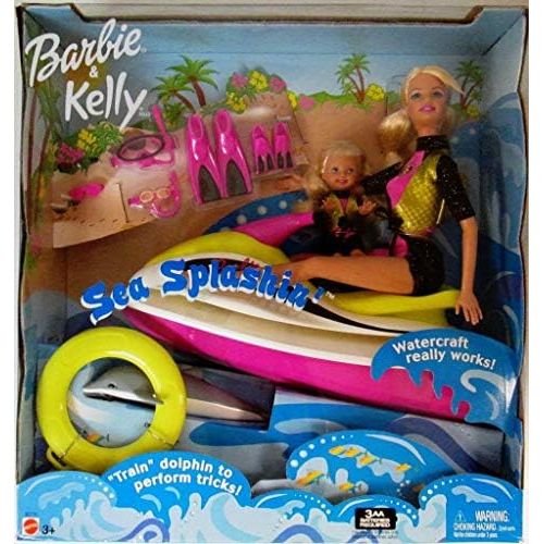 바비 Barbie Sea Splashin Kelly Play Set w Working Watercraft, Dolphin & More! (2003)