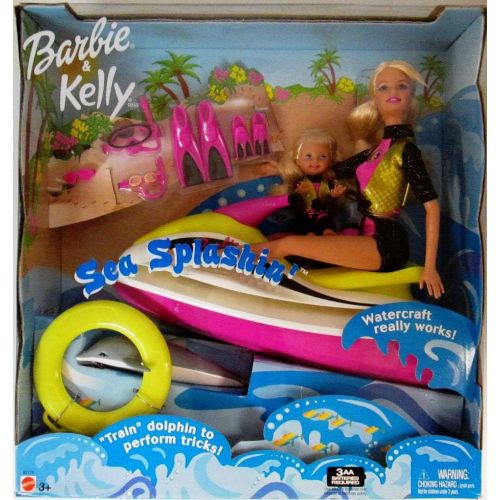 바비 Barbie Sea Splashin Kelly Play Set w Working Watercraft, Dolphin & More! (2003)