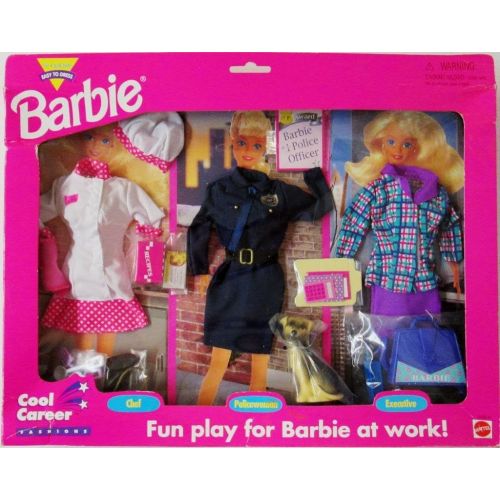 바비 Barbie Cool Career Fashions CHEF, POLICE OFFICER w Dog & EXECUTIVE (1995 Arcotoys, Mattel)