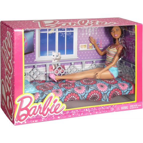 바비 Barbie Doll & Bedroom Playset, Brunette