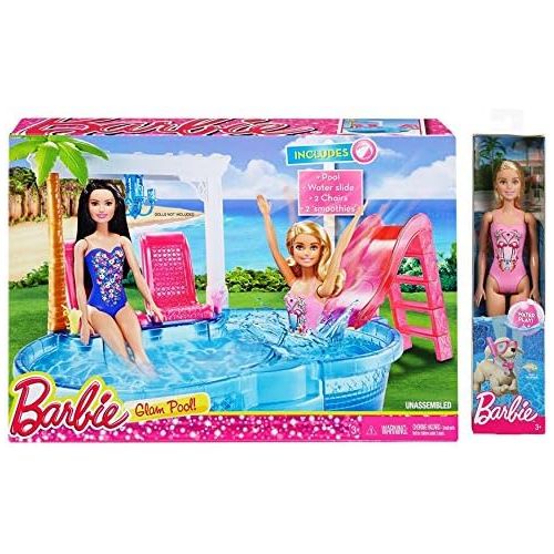 바비 Barbie Glam Pool Playset with Bonus Beach Barbie Doll!