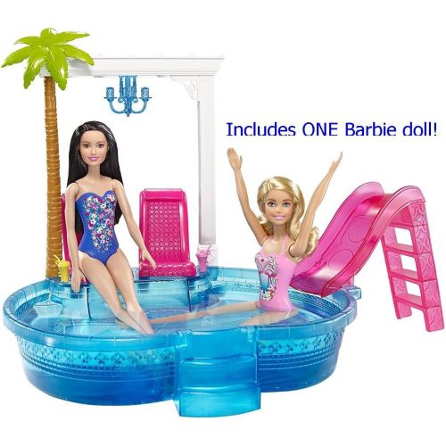 바비 Barbie Glam Pool Playset with Bonus Beach Barbie Doll!
