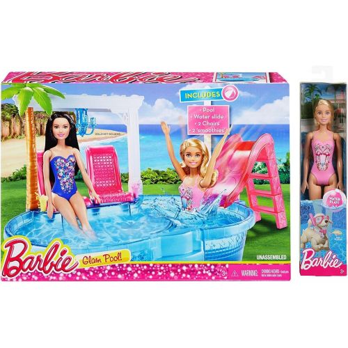 바비 Barbie Glam Pool Playset with Bonus Beach Barbie Doll!