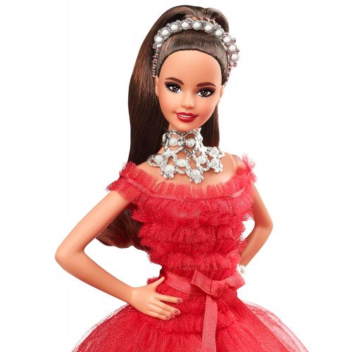 바비 Barbie 2018 Holiday Doll, Brunette with Ponytail