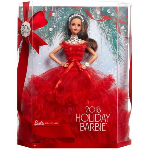 바비 Barbie 2018 Holiday Doll, Brunette with Ponytail