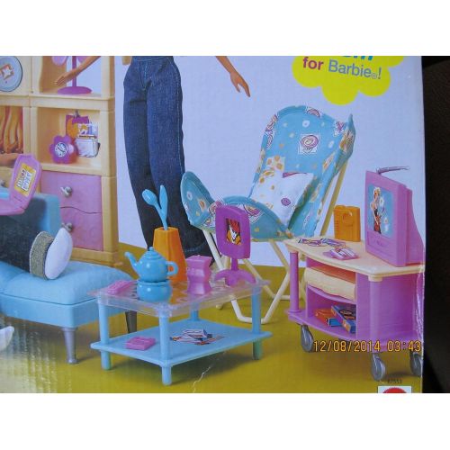 바비 Barbie BARBIE All Around Home FAMILY ROOM Playset w SHELVES, COUCH, Chair, Pretend TV & STAND & Lots MORE (2000)