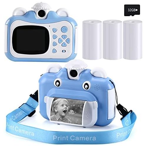  Barchrons Instant Print Digital Kids Camera 1080P Rechargeable Kids Camera for Girls Video Camera with 32G SD Card for 6-12 Years Old Girls Boys Childrens Day