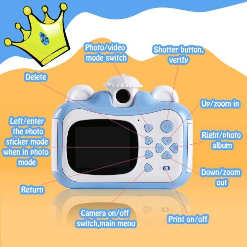  Barchrons Instant Print Digital Kids Camera 1080P Rechargeable Kids Camera for Girls Video Camera with 32G SD Card for 6-12 Years Old Girls Boys Childrens Day